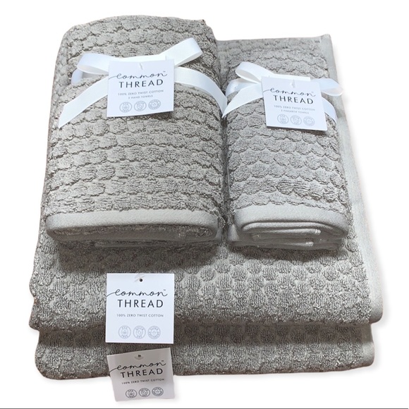 common THREAD 100% Zero Twist Cotton Towel Set 6-Piece Quick Dry Ultra Absorbent - Picture 2 of 12